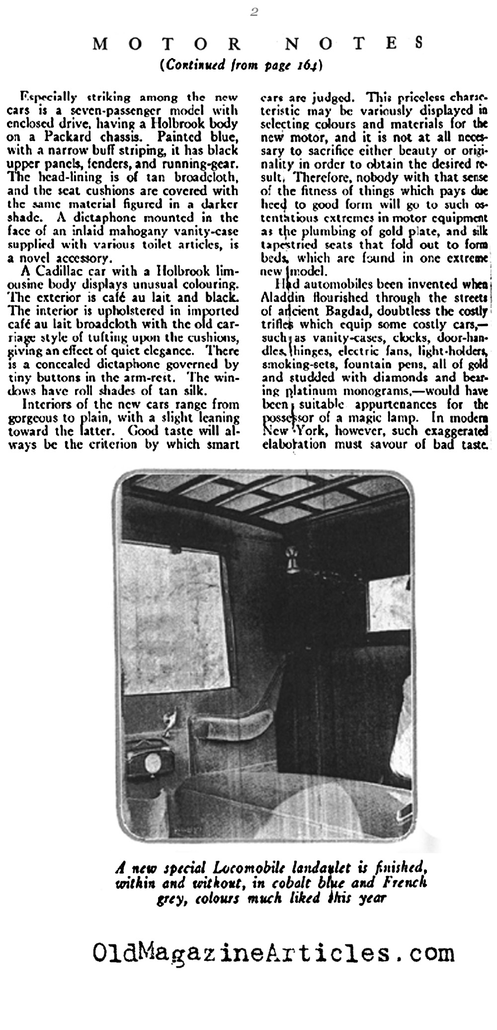 Upholstery in the Finest Luxury Cars of 1920 (Vogue Magazine, 1920)